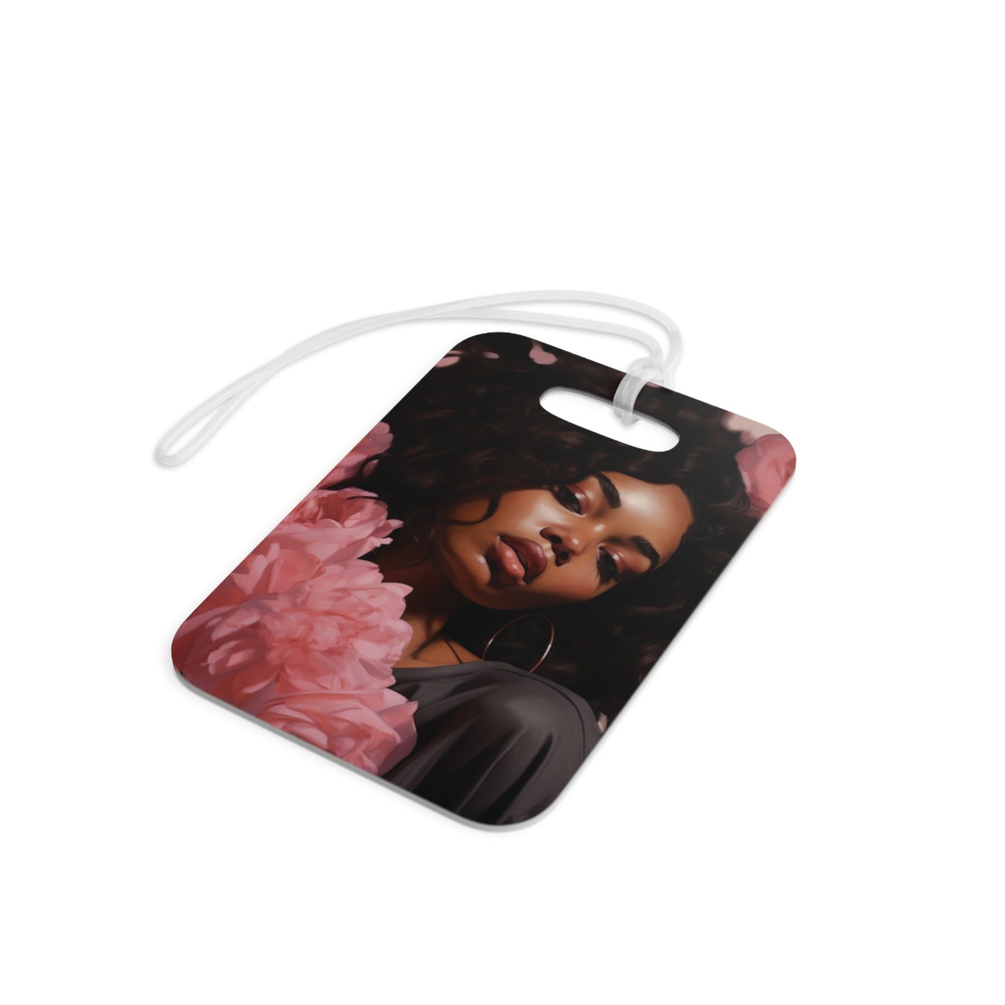 Beautiful Black Woman With Pink Flowers Luggage Tag - #1