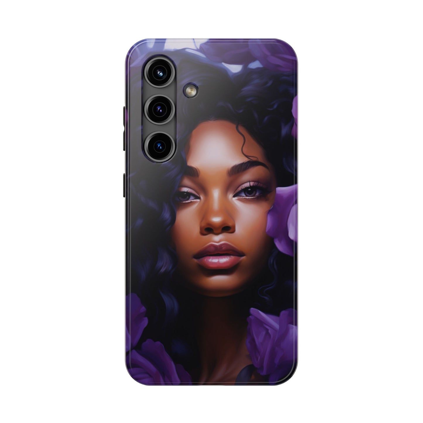 Beautiful Black Woman With Purple Flowers Tough Phone Case