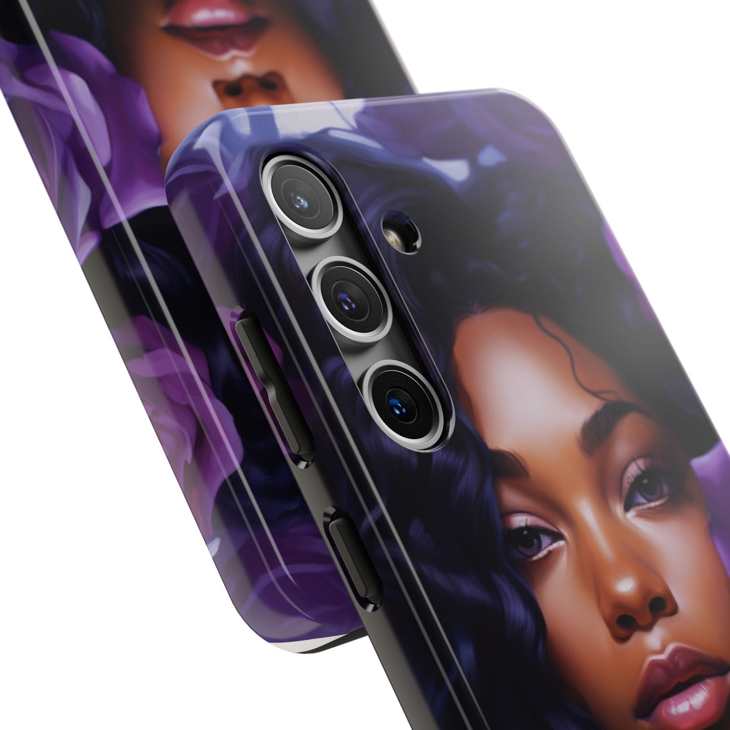 Beautiful Black Woman With Purple Flowers Tough Phone Case