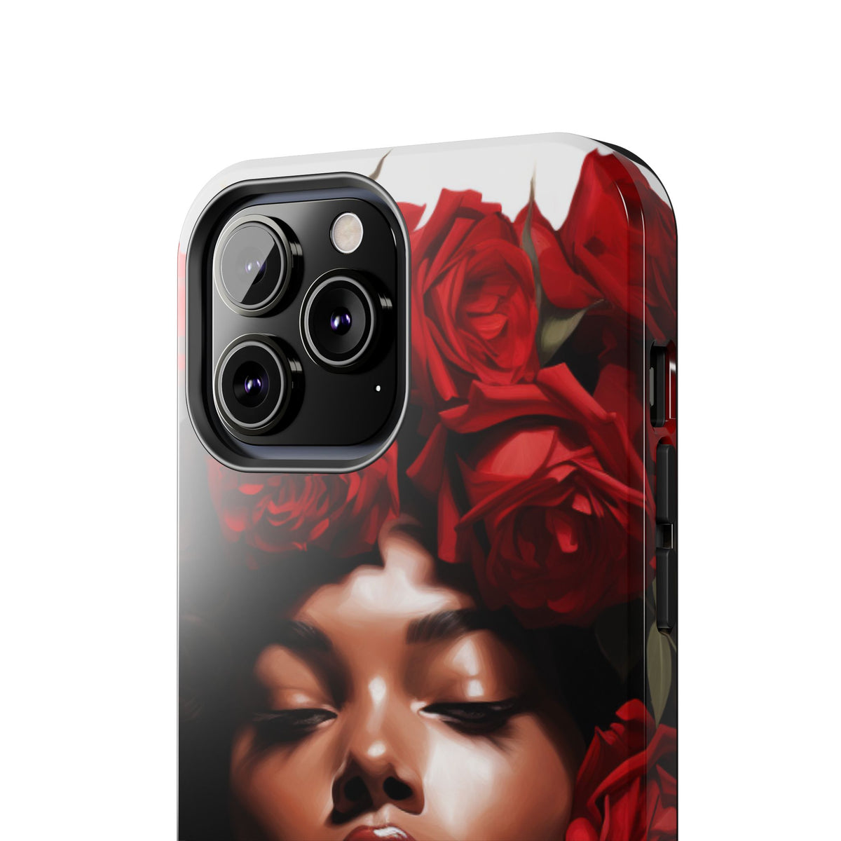 Beautiful Black Woman With Red Flowers Tough Phone Case