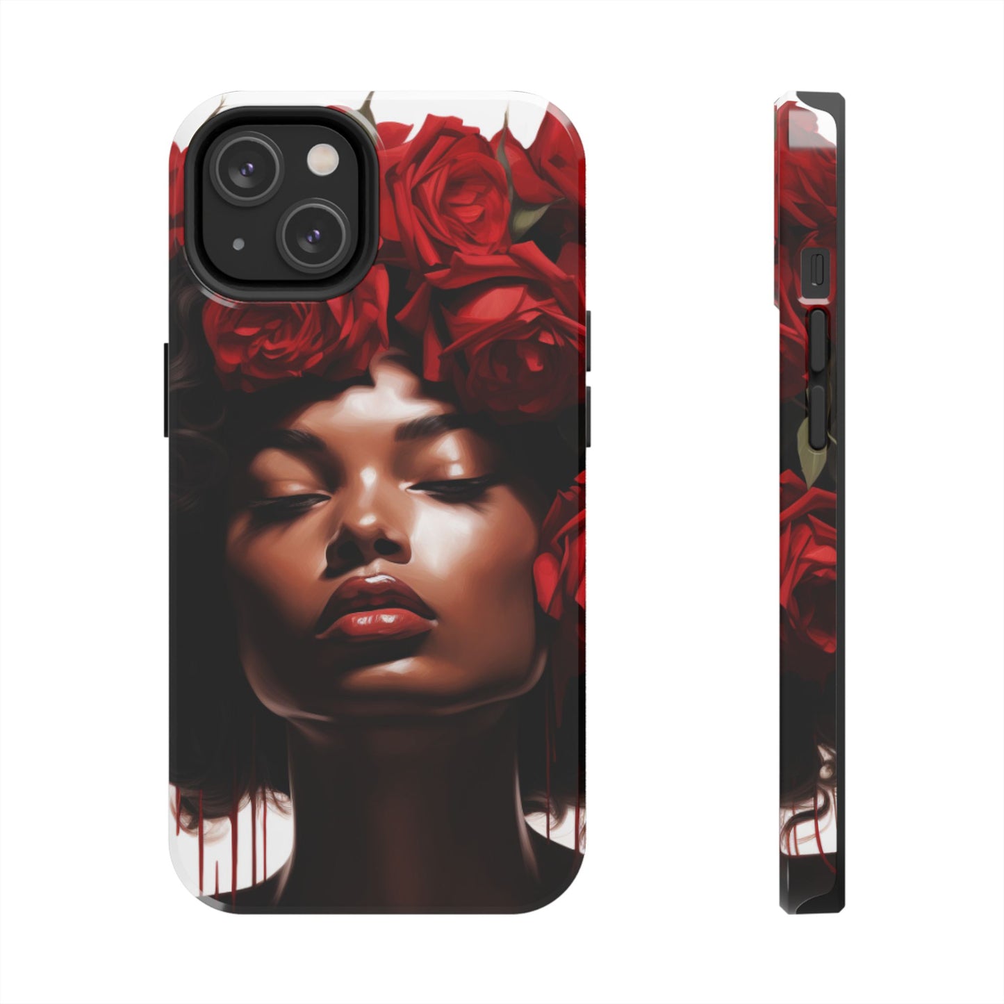 Beautiful Black Woman With Red Flowers Tough Phone Case