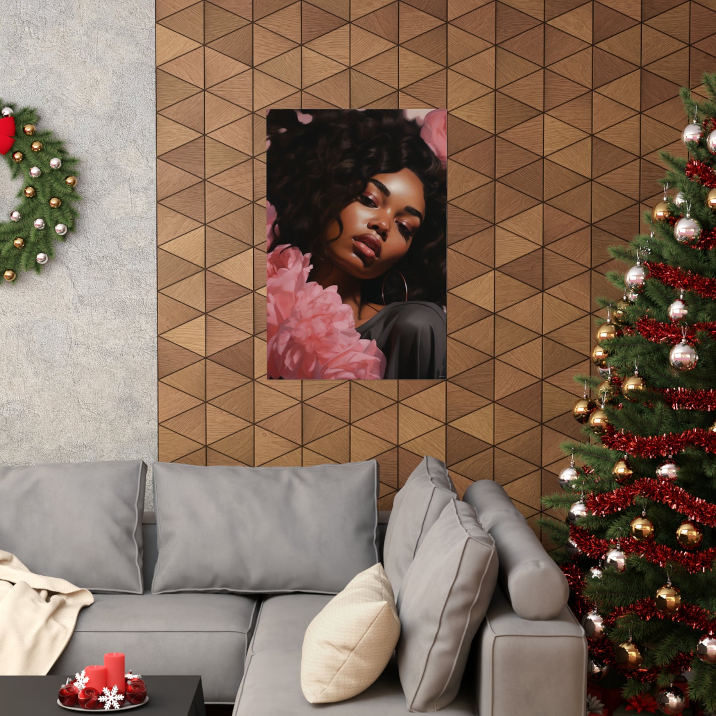 Beautiful Black Woman With Pink Flowers Vertical Poster - #1