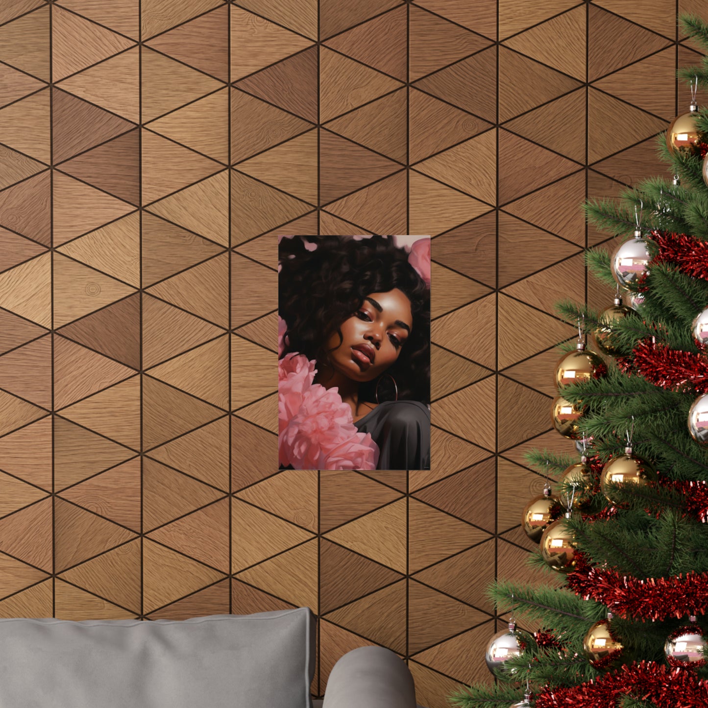 Beautiful Black Woman With Pink Flowers Vertical Poster - #1