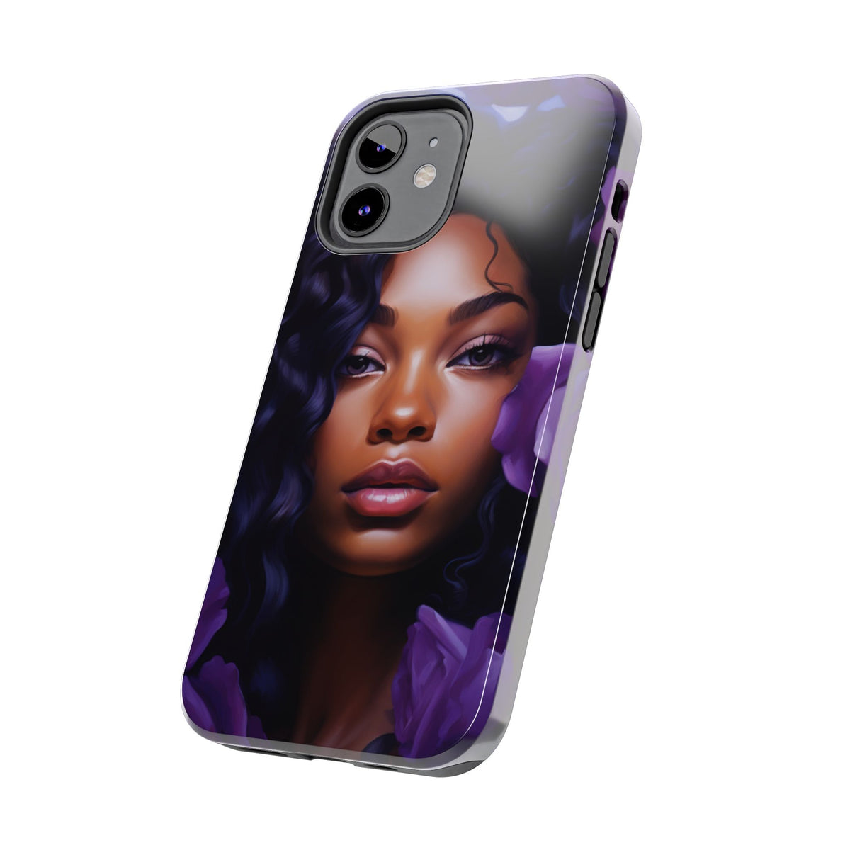 Beautiful Black Woman With Purple Flowers Tough Phone Case