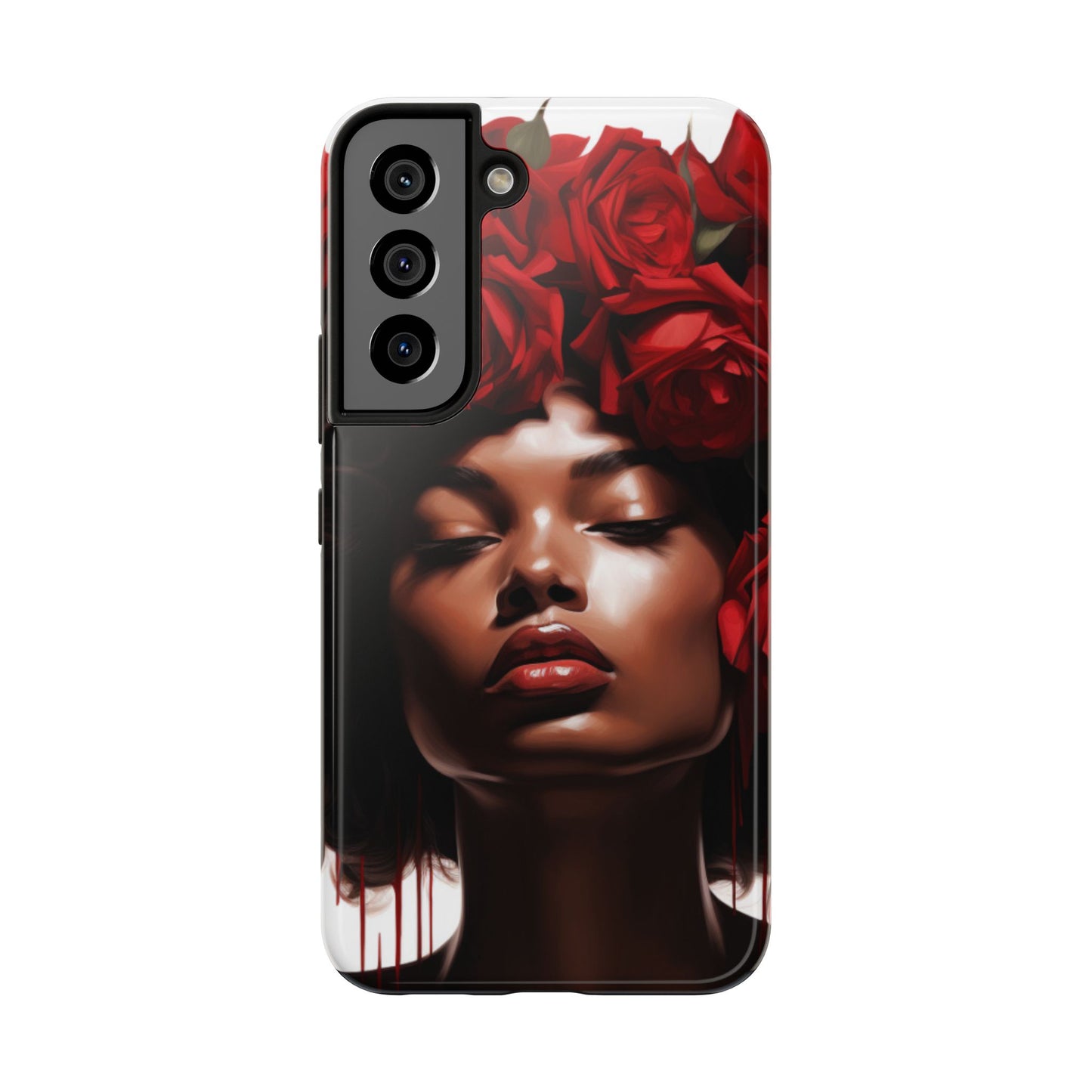 Beautiful Black Woman With Red Flowers Tough Phone Case