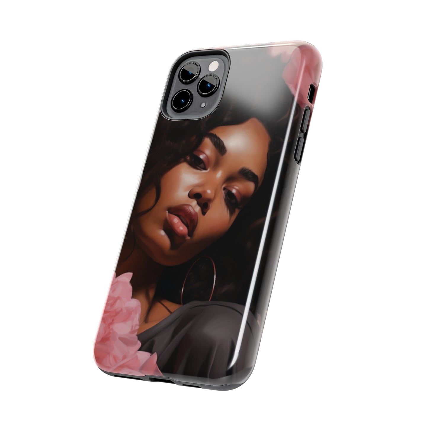 Beautiful Black Woman With Pink Flowers Tough Case For iPhone  - #3