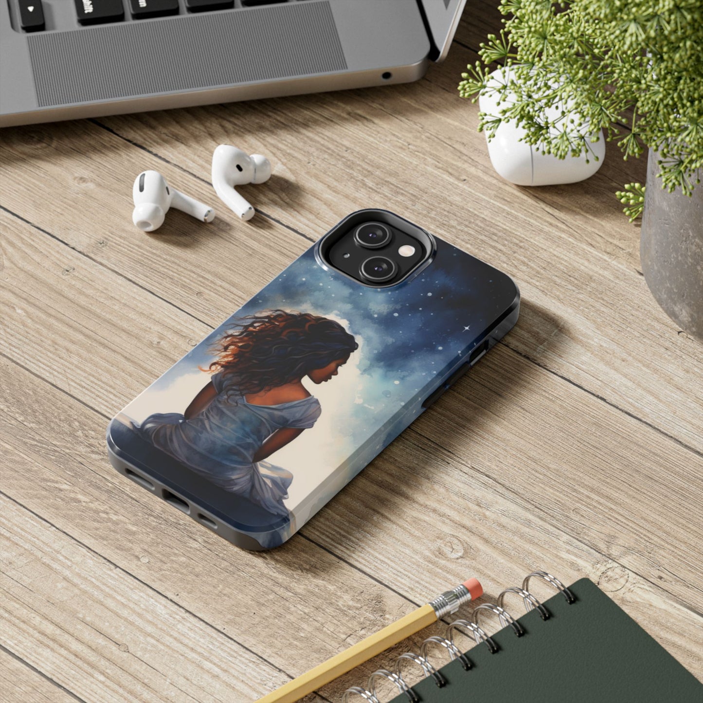 Beautiful Black Woman and Starry Night Tough Phone Case