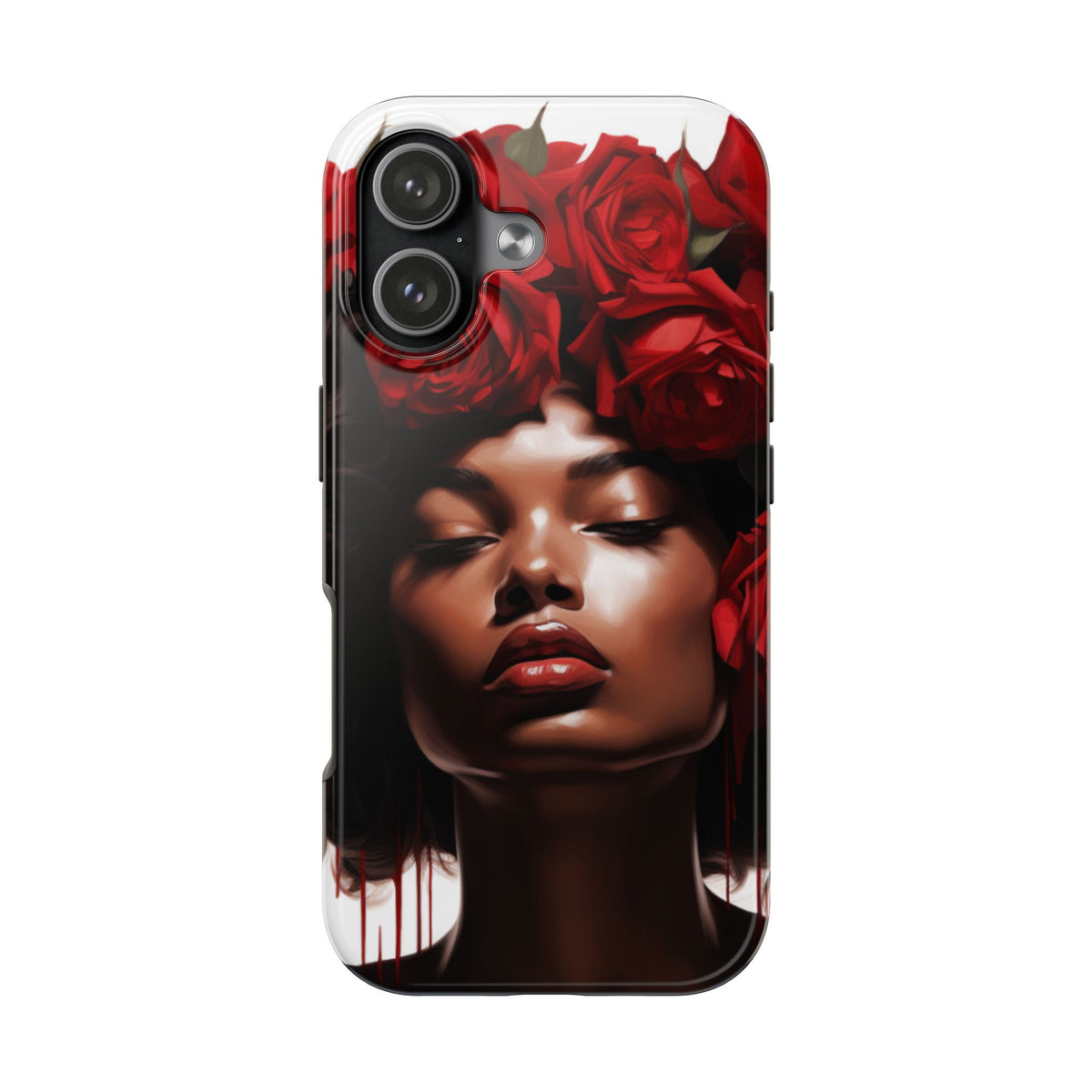 Beautiful Black Woman With Red Flowers Tough Phone Case