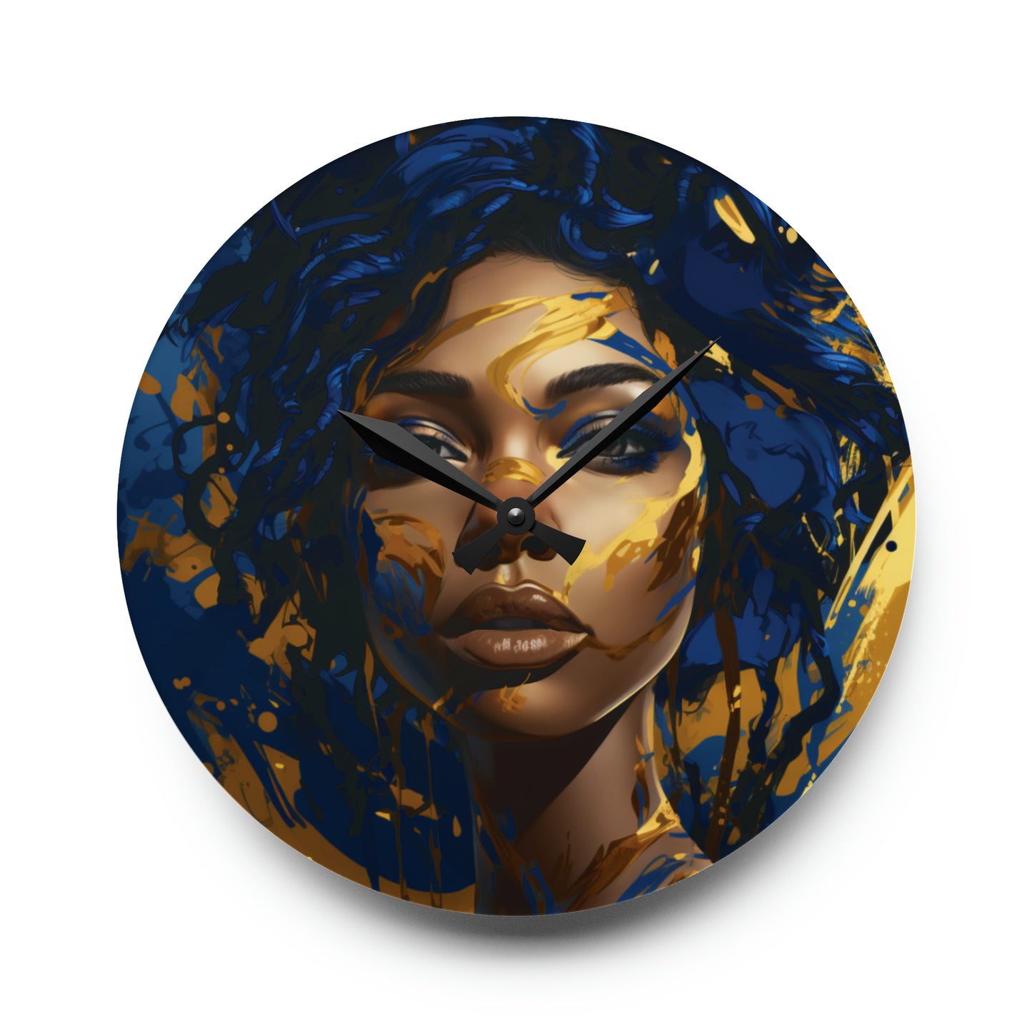 Stunning in Blue and Gold Black Woman Acrylic Wall Clock