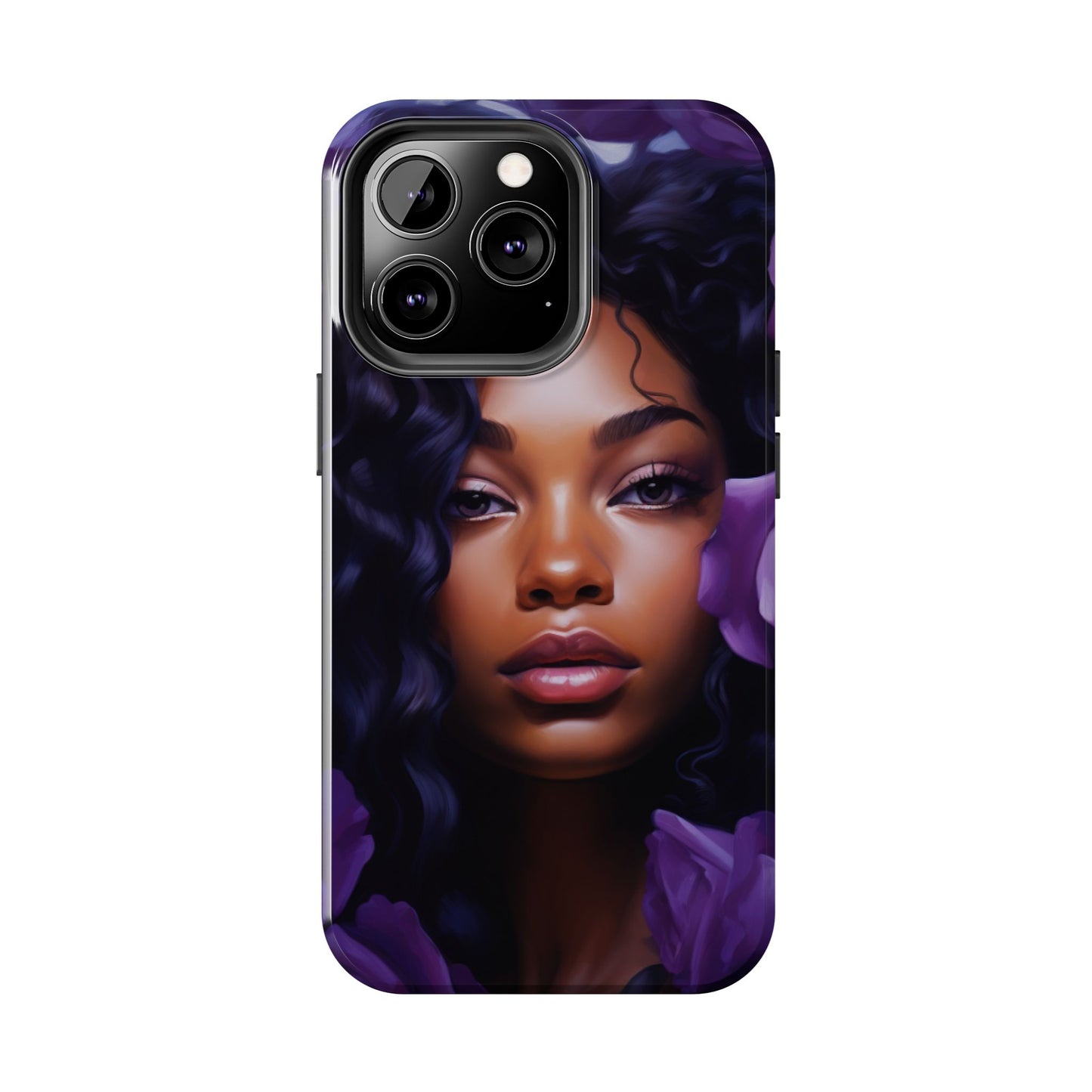 Beautiful Black Woman With Purple Flowers Tough Phone Case