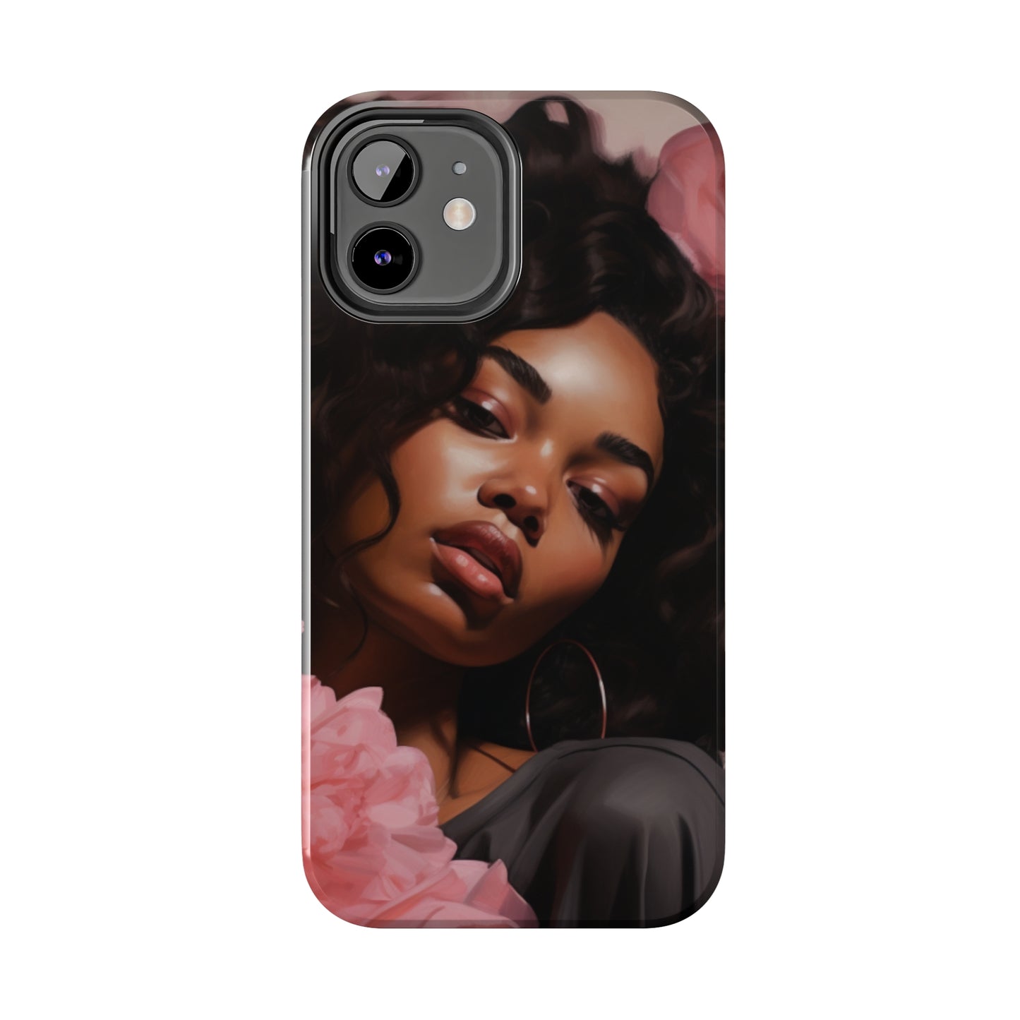 Beautiful Black Woman With Pink Flowers Tough Case For iPhone  - #3