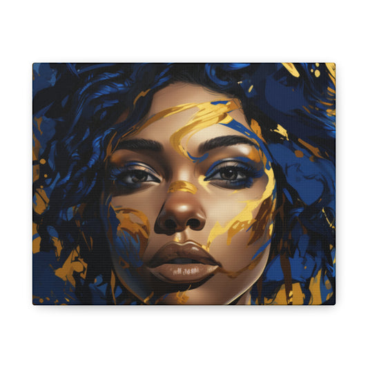 Stunning in Blue and Gold Beautiful Black Woman Canvas Wrap