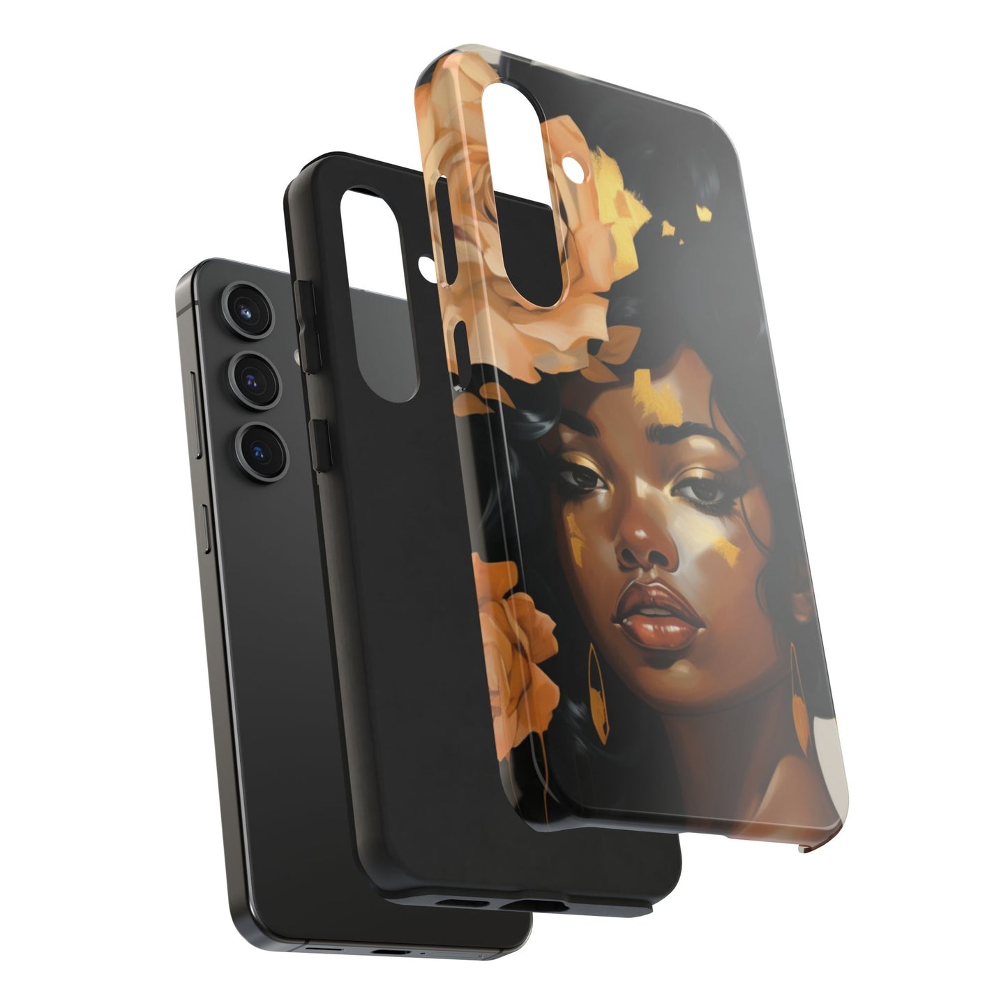 Beautiful Black Woman With Gold Flowers Tough Phone Case