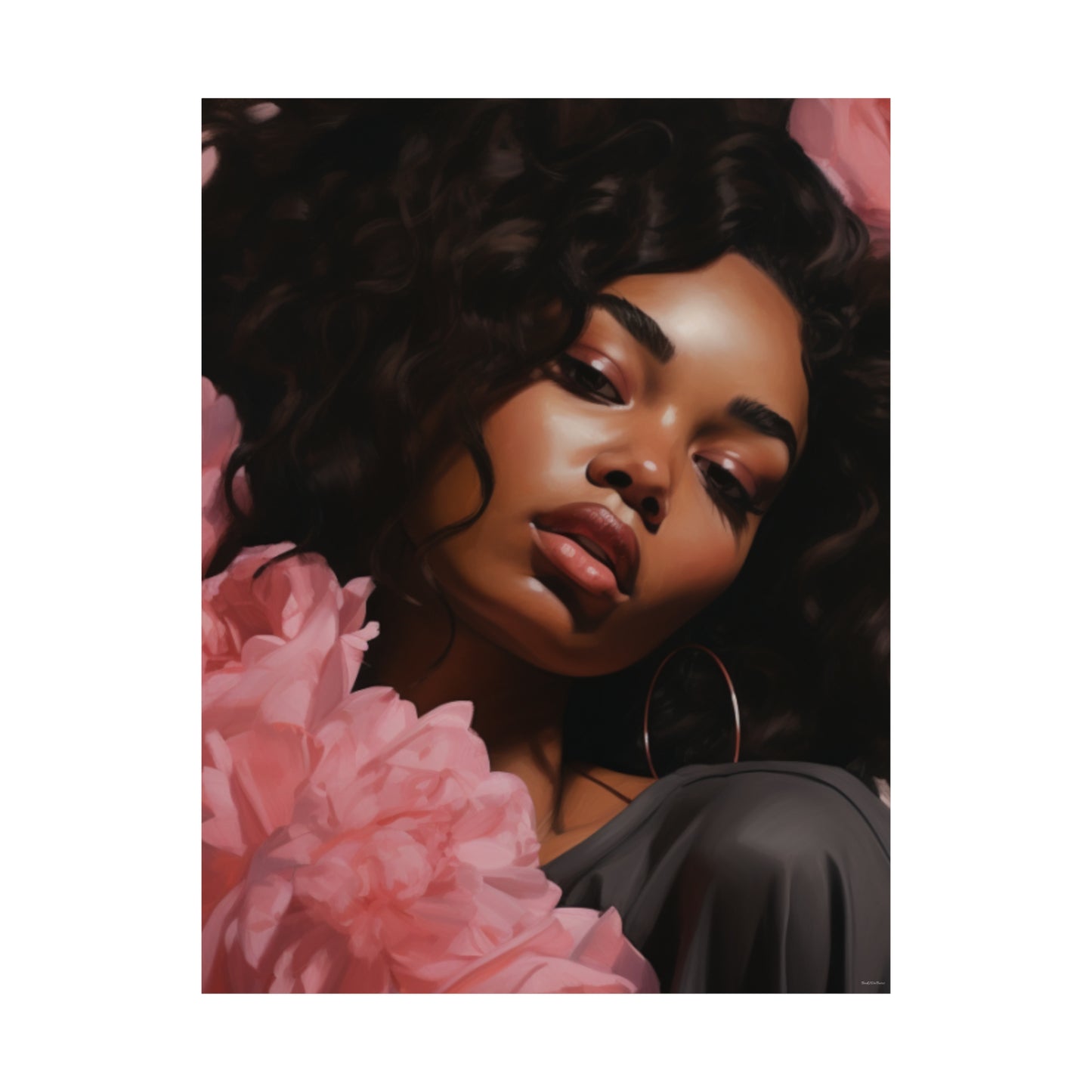 Beautiful Black Woman With Pink Flowers Vertical Poster - #1