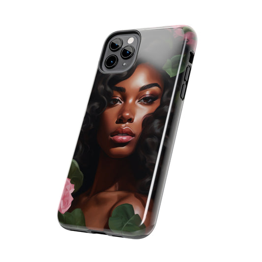 Pretty Black Woman With Pink Flowers Tough Case For iPhone  - #1