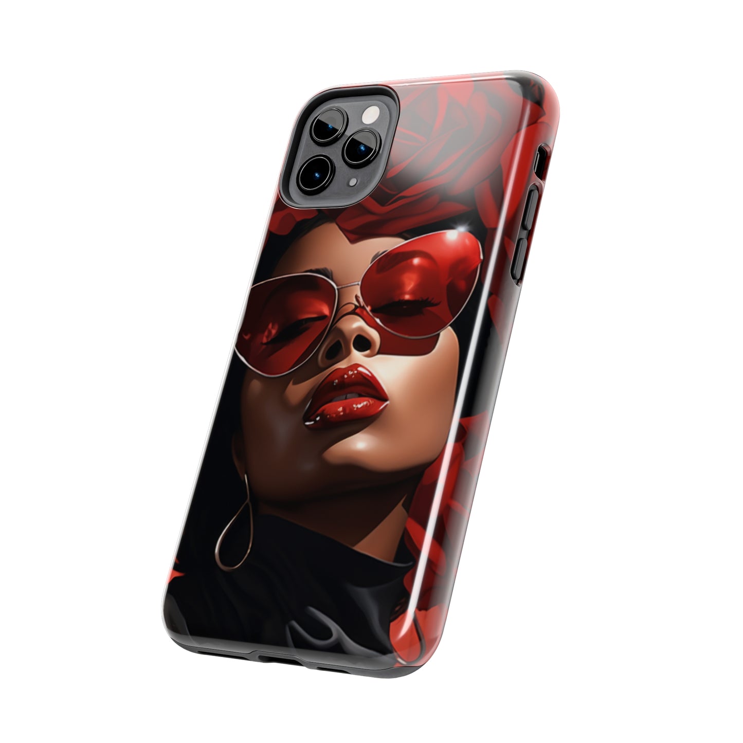 Beautiful Black Woman With Red Flowers Tough Case For iPhone