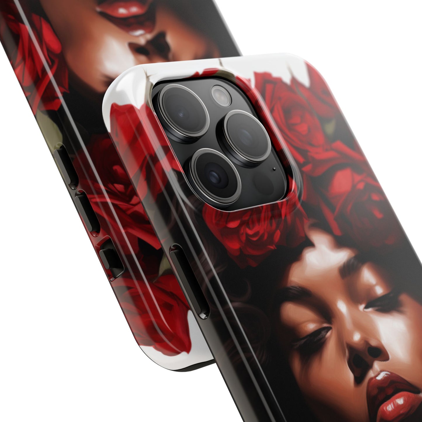 Beautiful Black Woman With Red Flowers Tough Phone Case