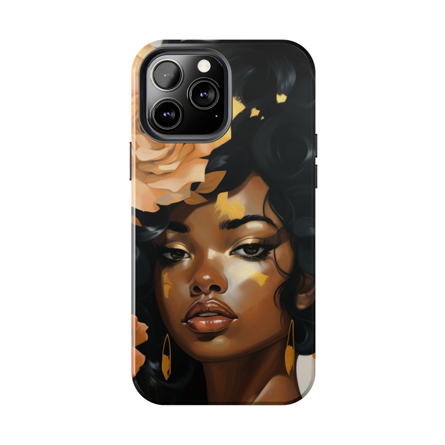 Beautiful Black Woman With Gold Flowers Tough Phone Case