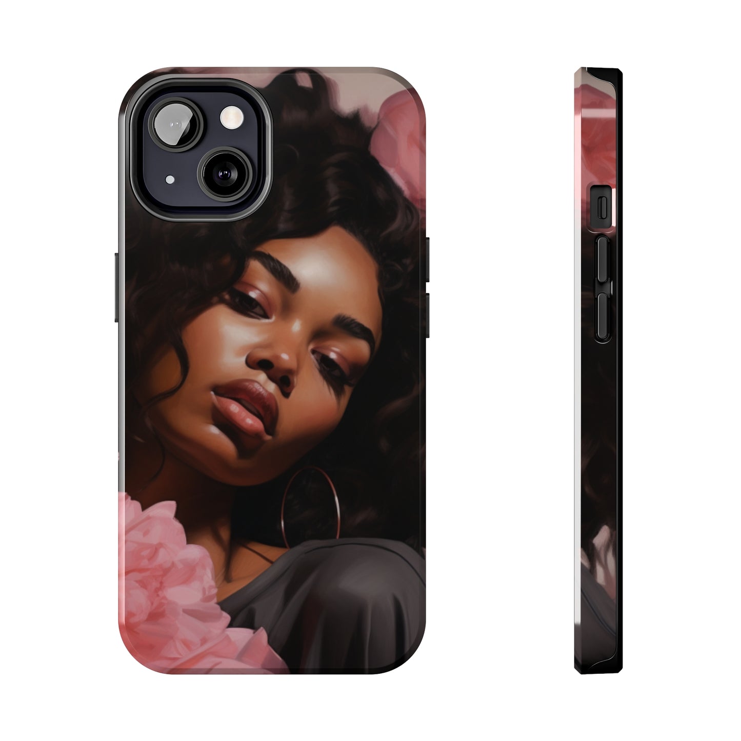 Beautiful Black Woman With Pink Flowers Tough Case For iPhone  - #3