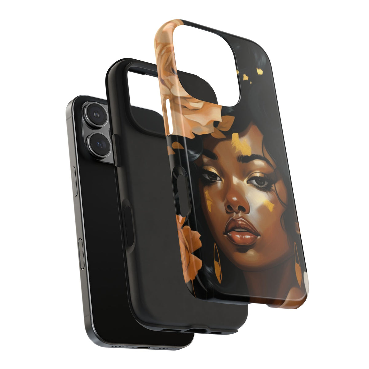 Beautiful Black Woman With Gold Flowers Tough Phone Case