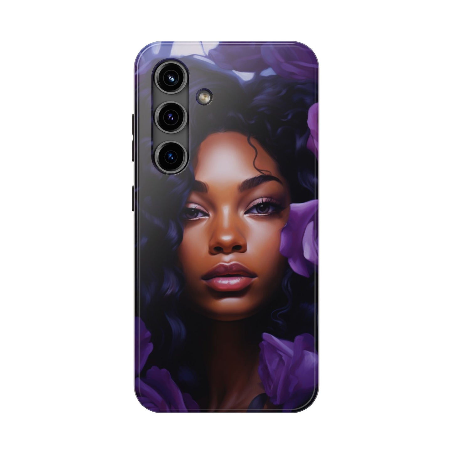 Beautiful Black Woman With Purple Flowers Tough Phone Case