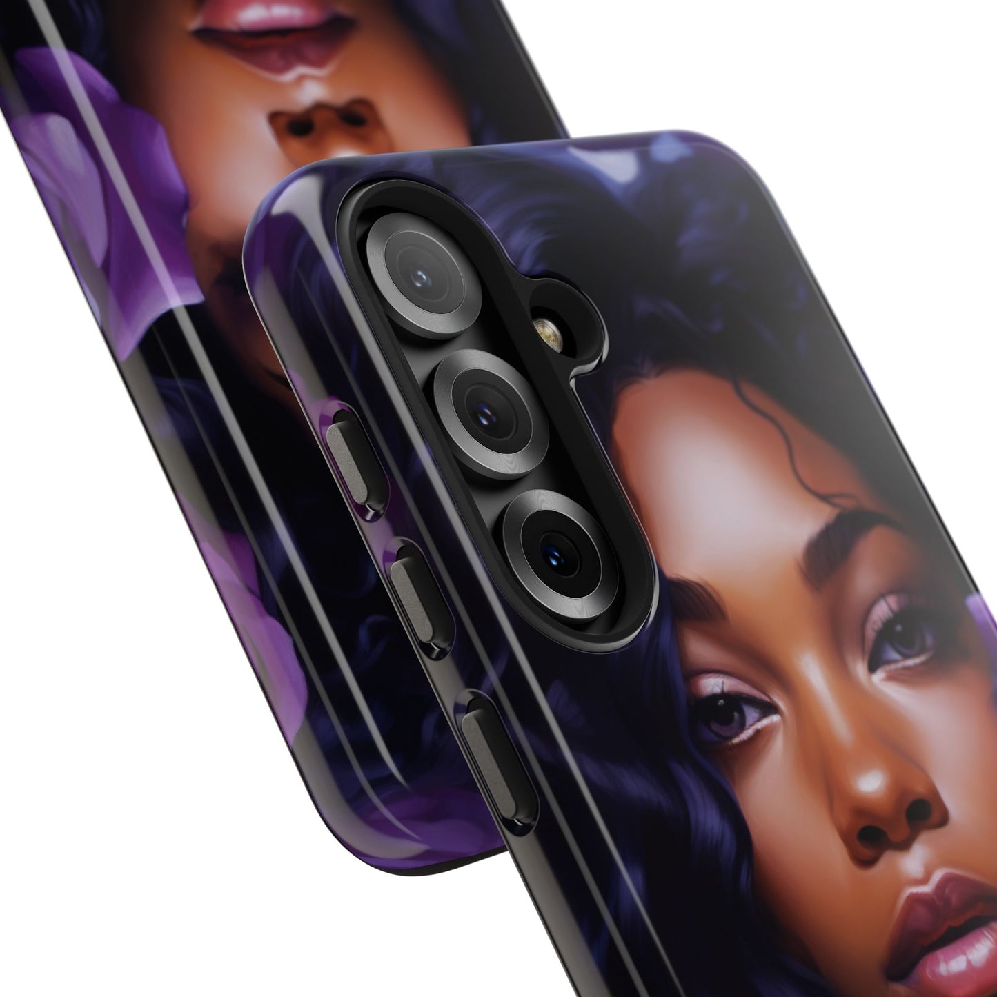 Beautiful Black Woman With Purple Flowers Tough Phone Case