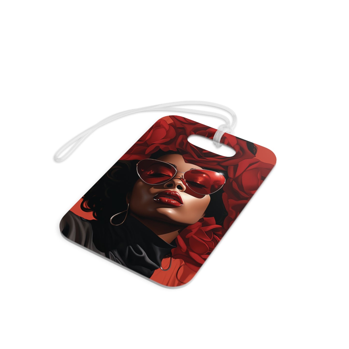 Beautiful Black Woman With Red Flowers Luggage Tag