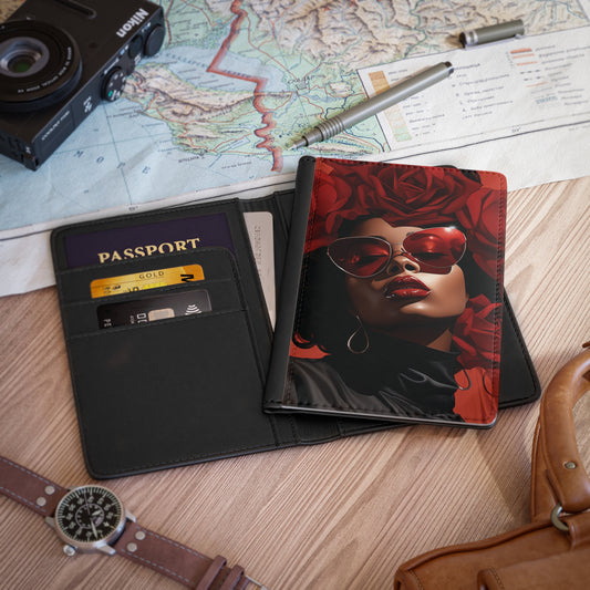 Beautiful Black Woman With Red Flowers Passport Holder