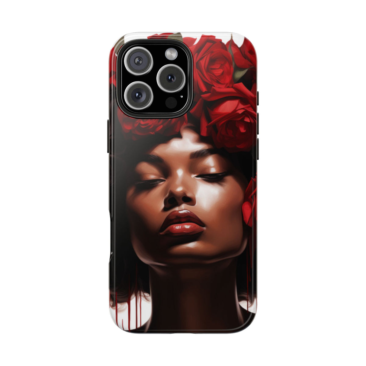 Beautiful Black Woman With Red Flowers Tough Phone Case