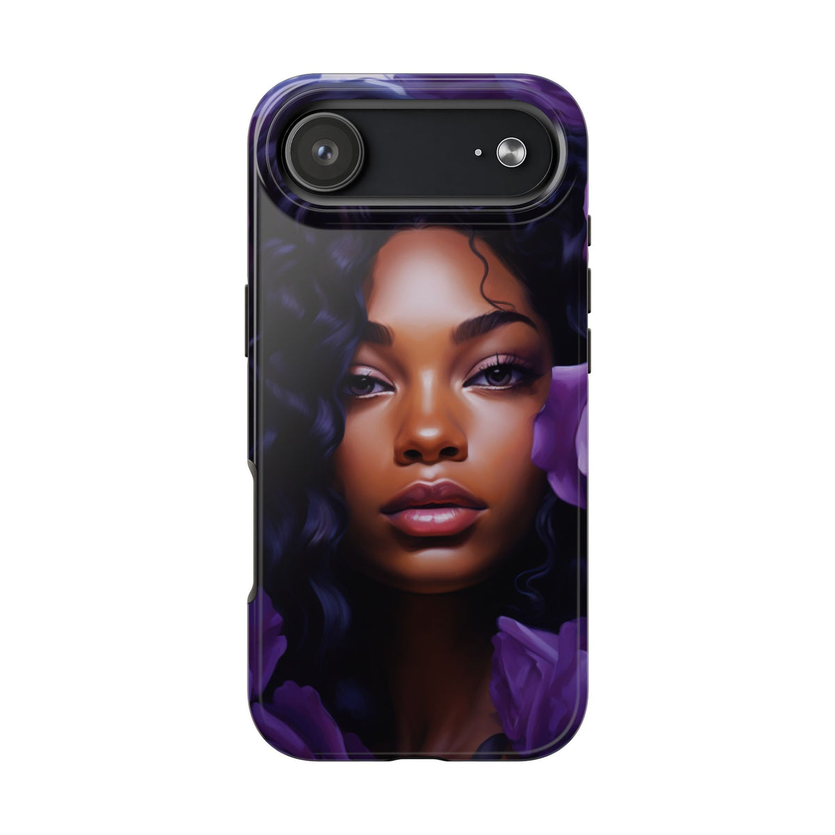 Beautiful Black Woman With Purple Flowers Tough Phone Case