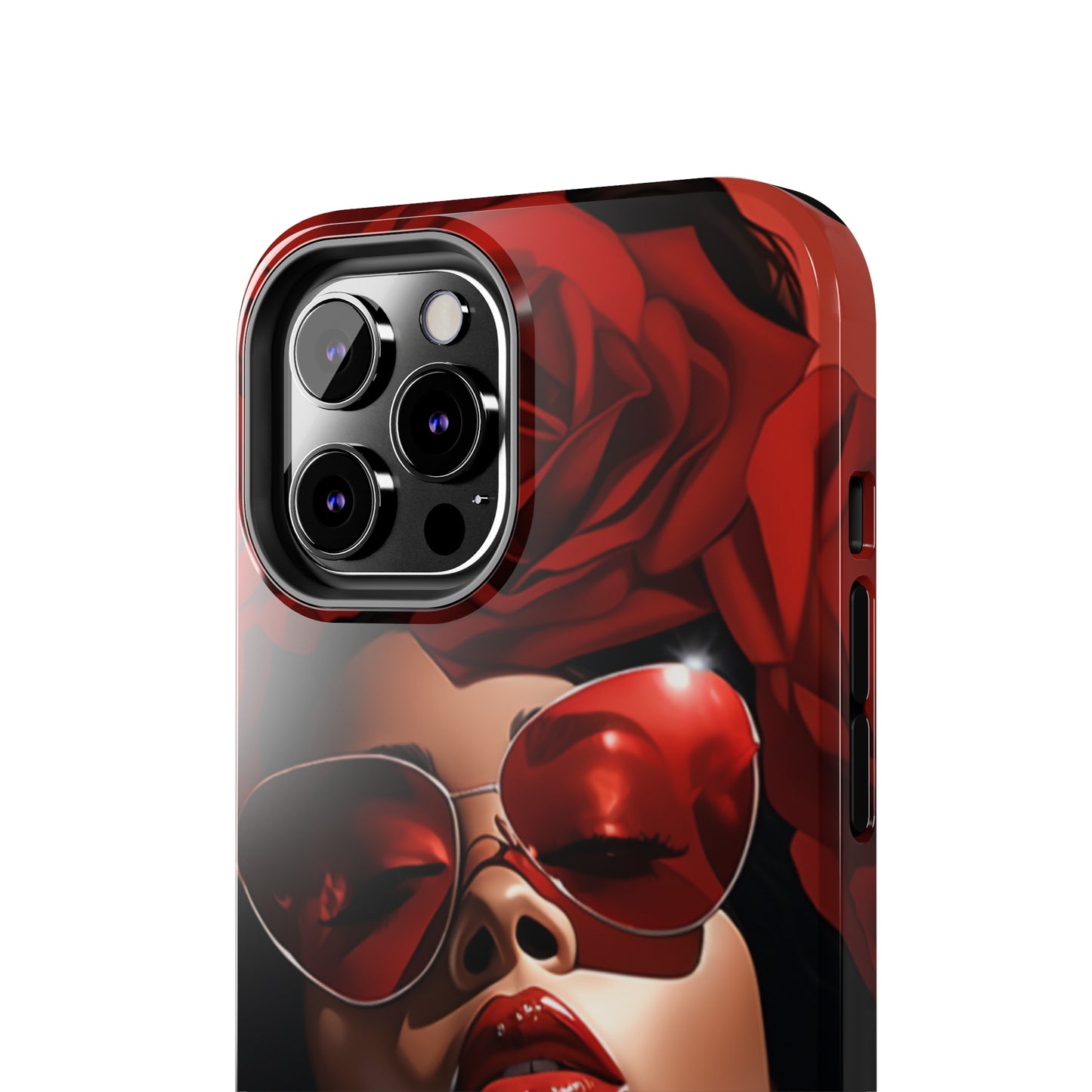 Beautiful Black Woman With Red Flowers Tough Case For iPhone