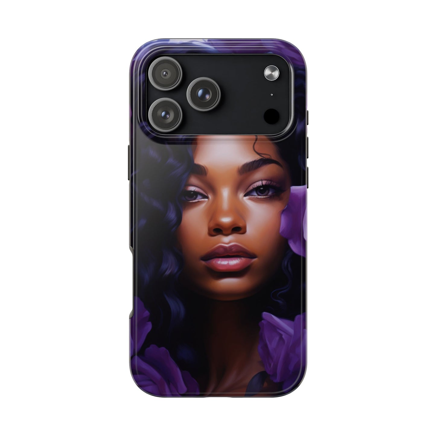 Beautiful Black Woman With Purple Flowers Tough Phone Case