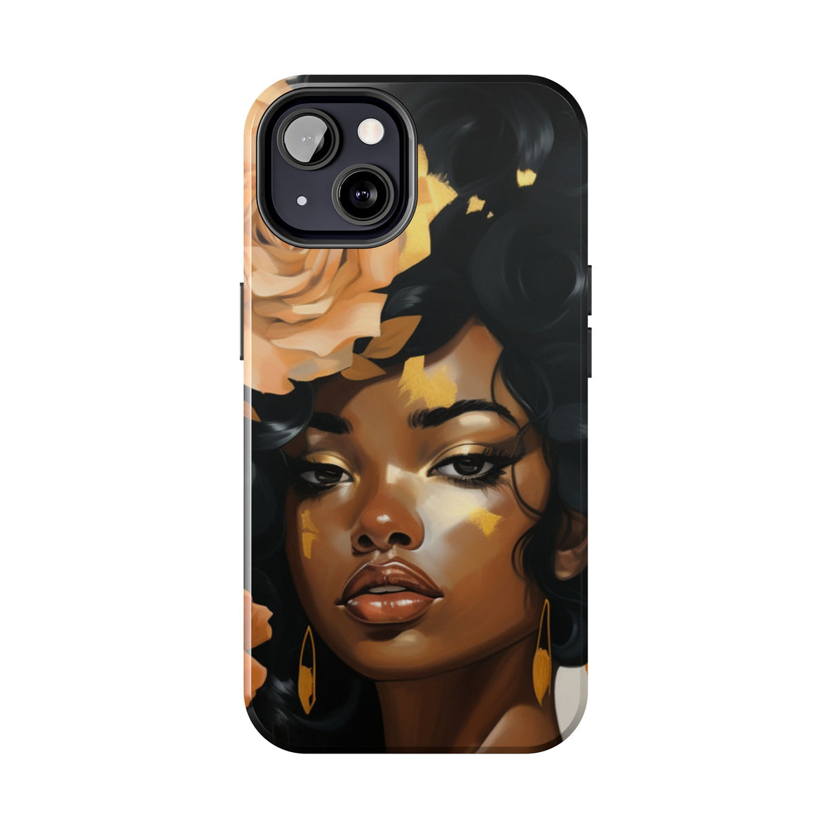 Beautiful Black Woman With Gold Flowers Tough Phone Case