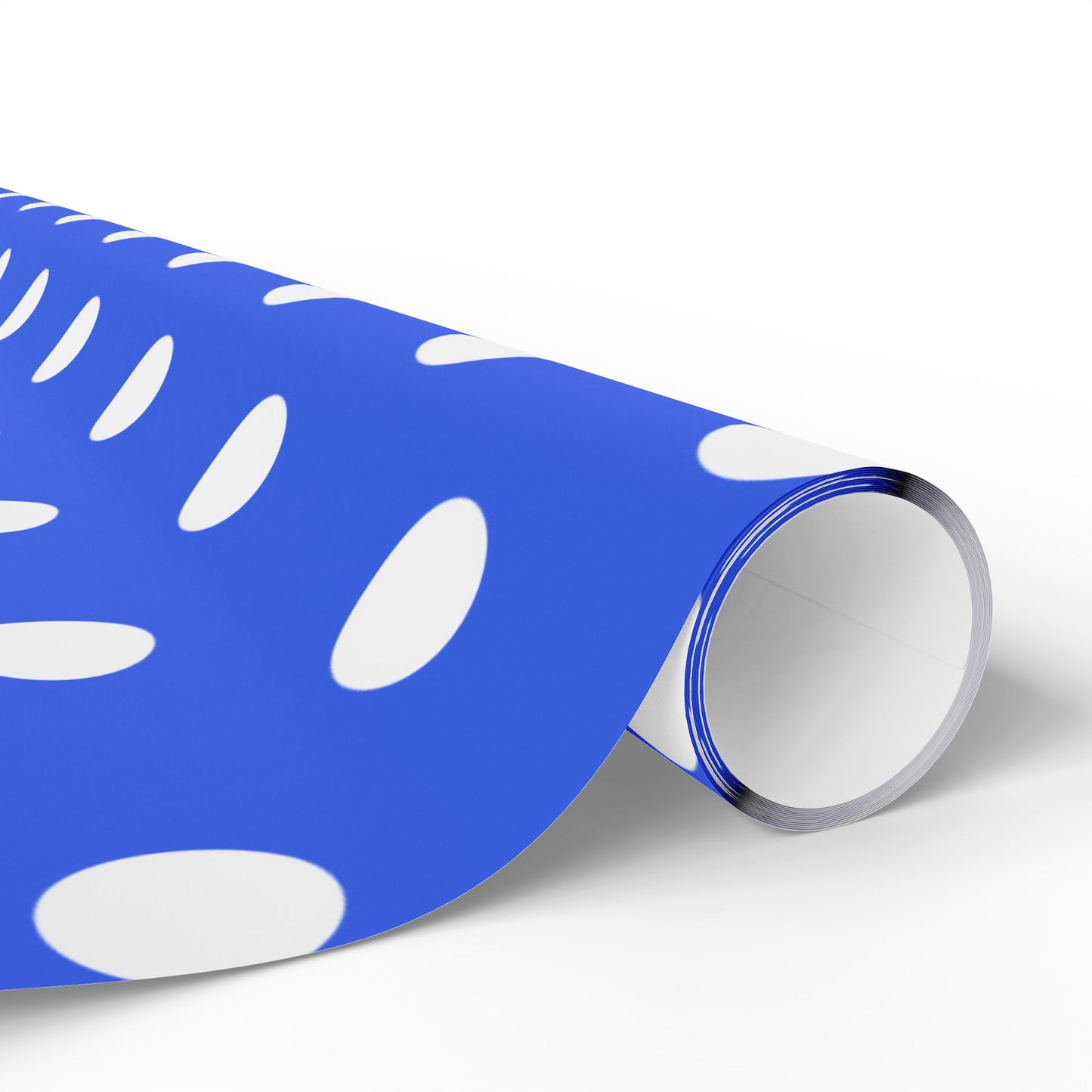 Blue and White Polka Dots Wrapping Paper Roll — Metallic Gift Wrap for Holidays & Weddings