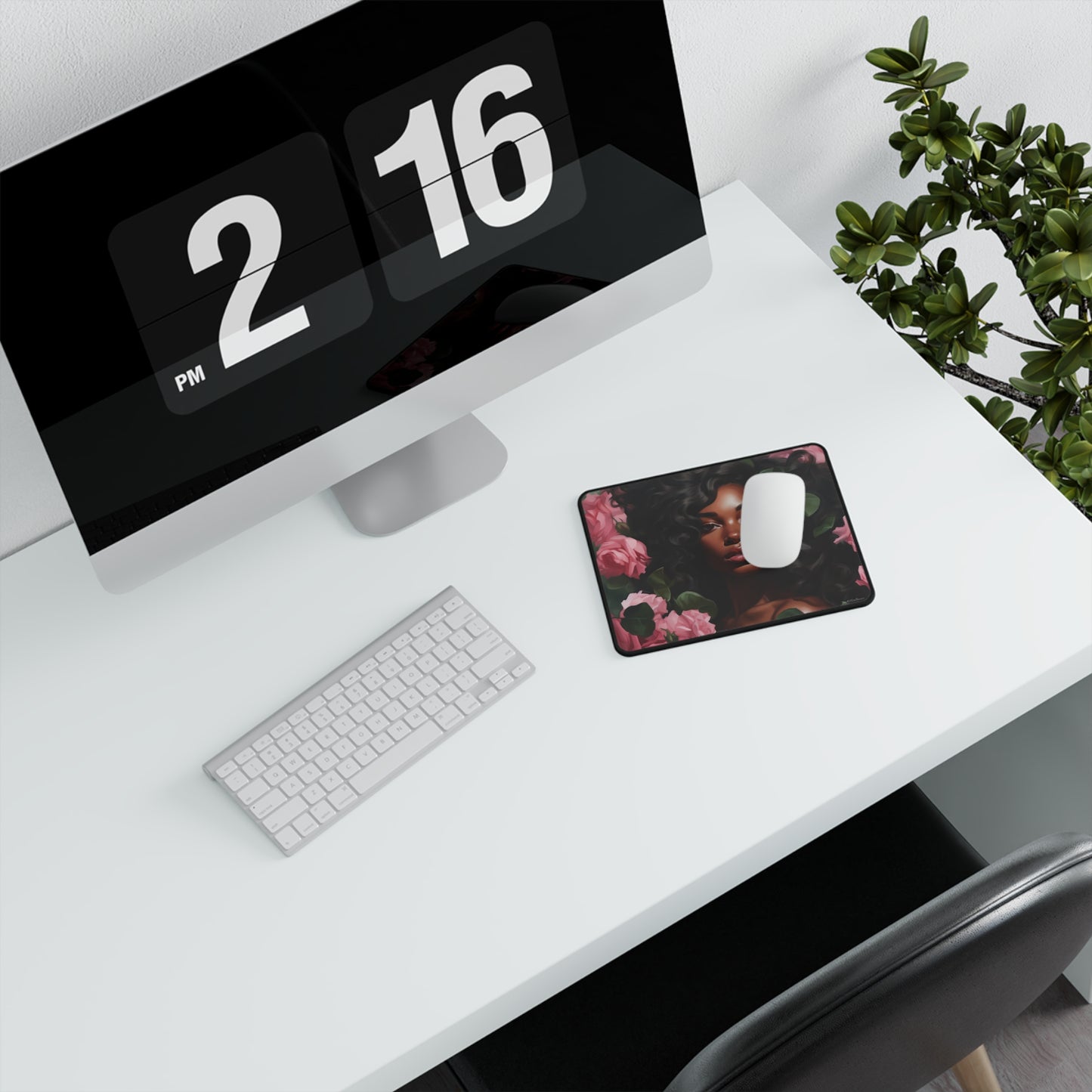 Pretty Black Woman With Pink Flowers Mouse Pad - #1