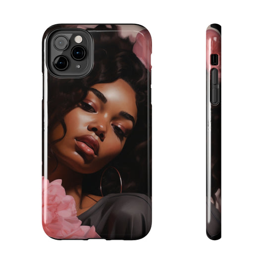 Beautiful Black Woman With Pink Flowers Tough Case For iPhone  - #3