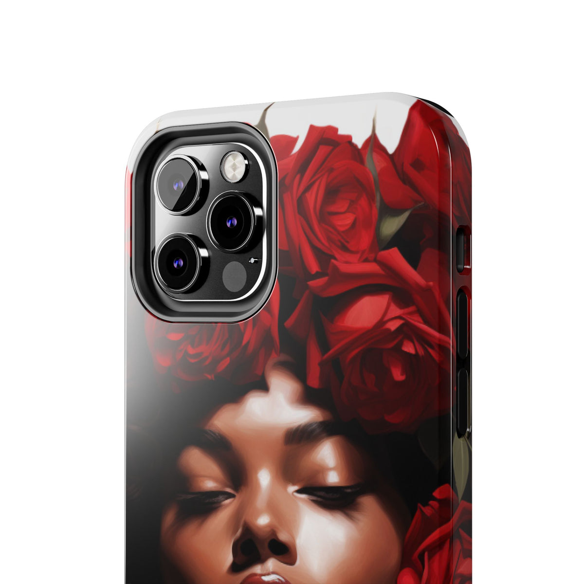 Beautiful Black Woman With Red Flowers Tough Phone Case