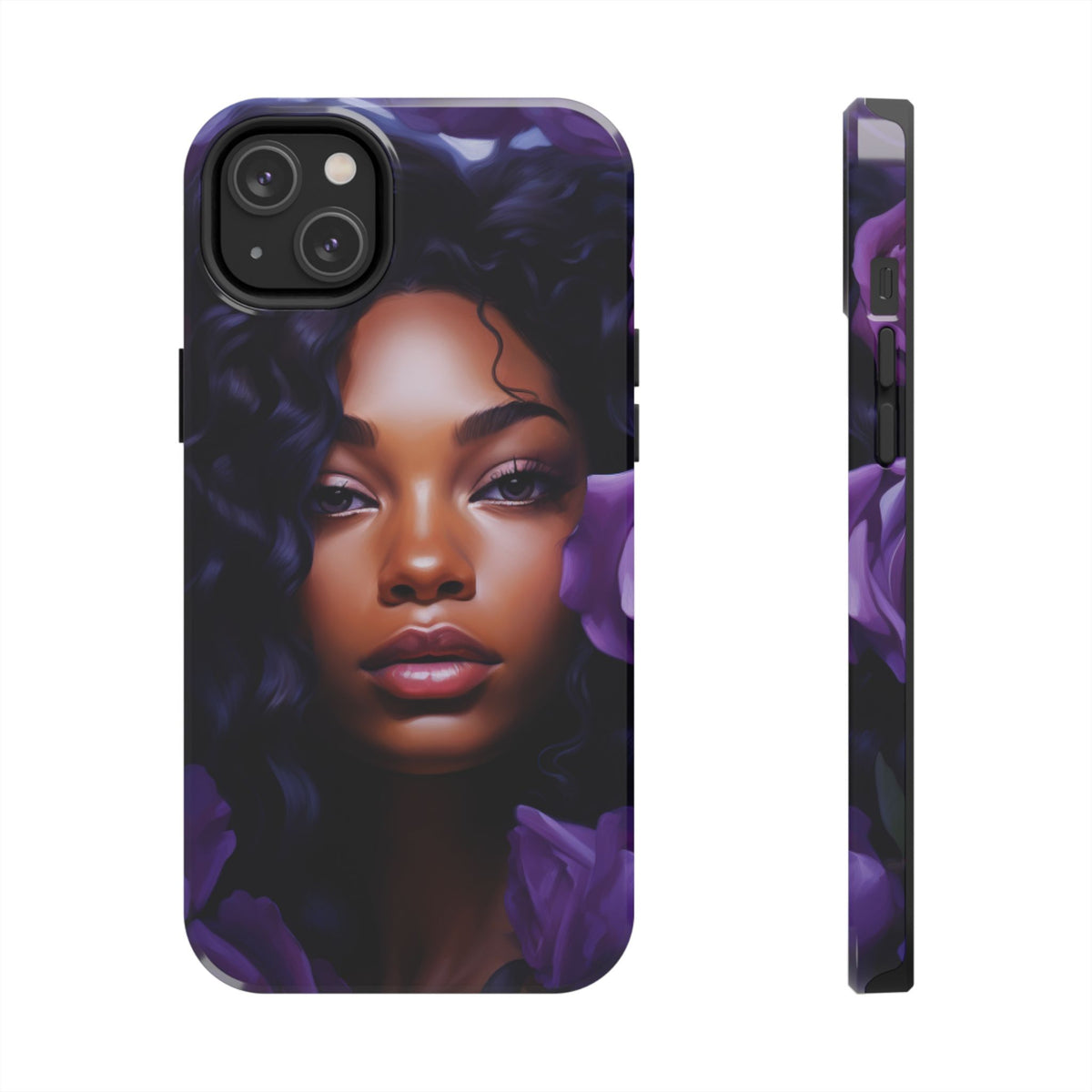 Beautiful Black Woman With Purple Flowers Tough Phone Case