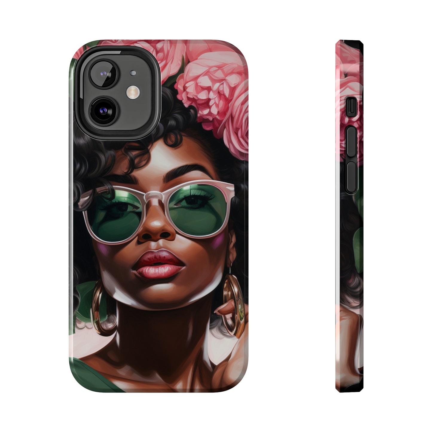 Pretty Black Woman With Pink Flowers Tough Case For iPhone  - #2