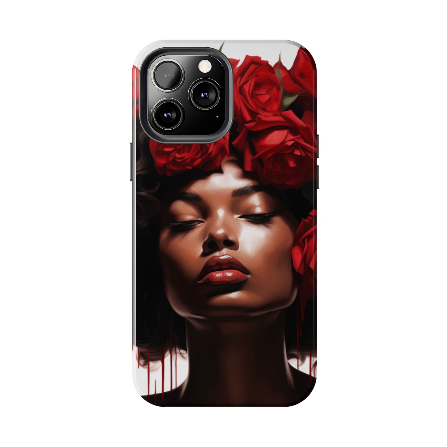 Beautiful Black Woman With Red Flowers Tough Phone Case
