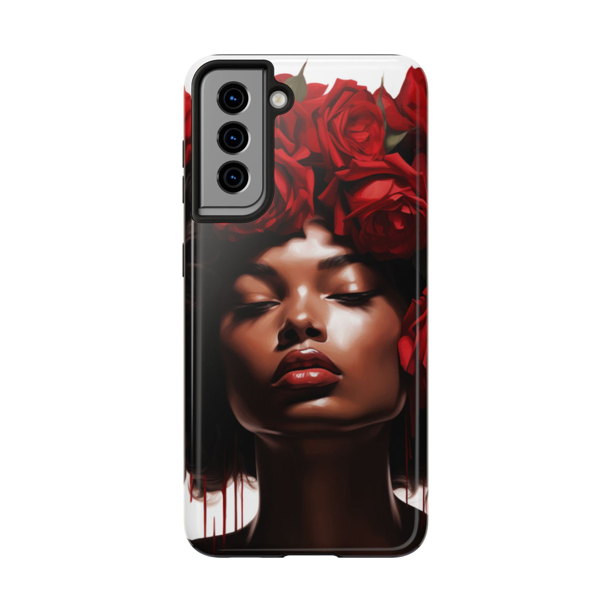Beautiful Black Woman With Red Flowers Tough Phone Case