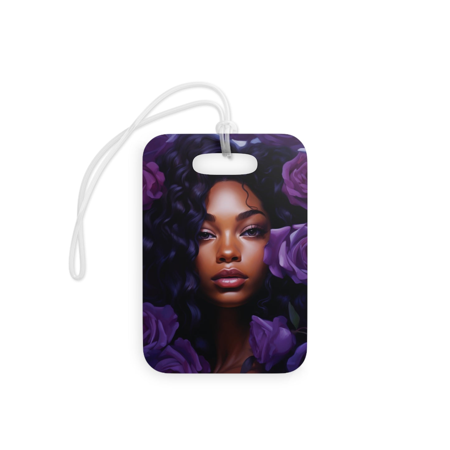 Beautiful Black Woman With Purple Flowers Luggage Tag - #1