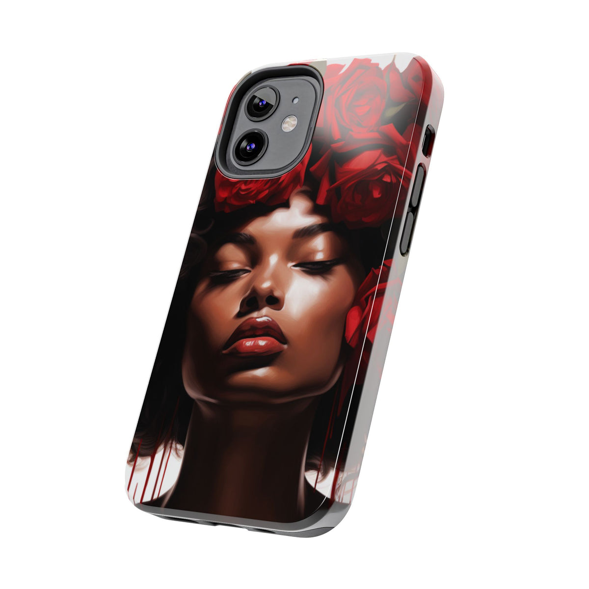 Beautiful Black Woman With Red Flowers Tough Phone Case