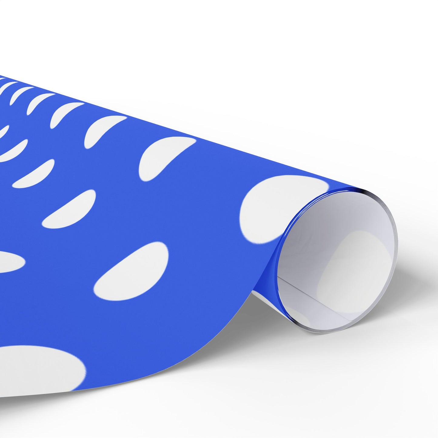 Blue and White Polka Dots Wrapping Paper Roll — Metallic Gift Wrap for Holidays & Weddings