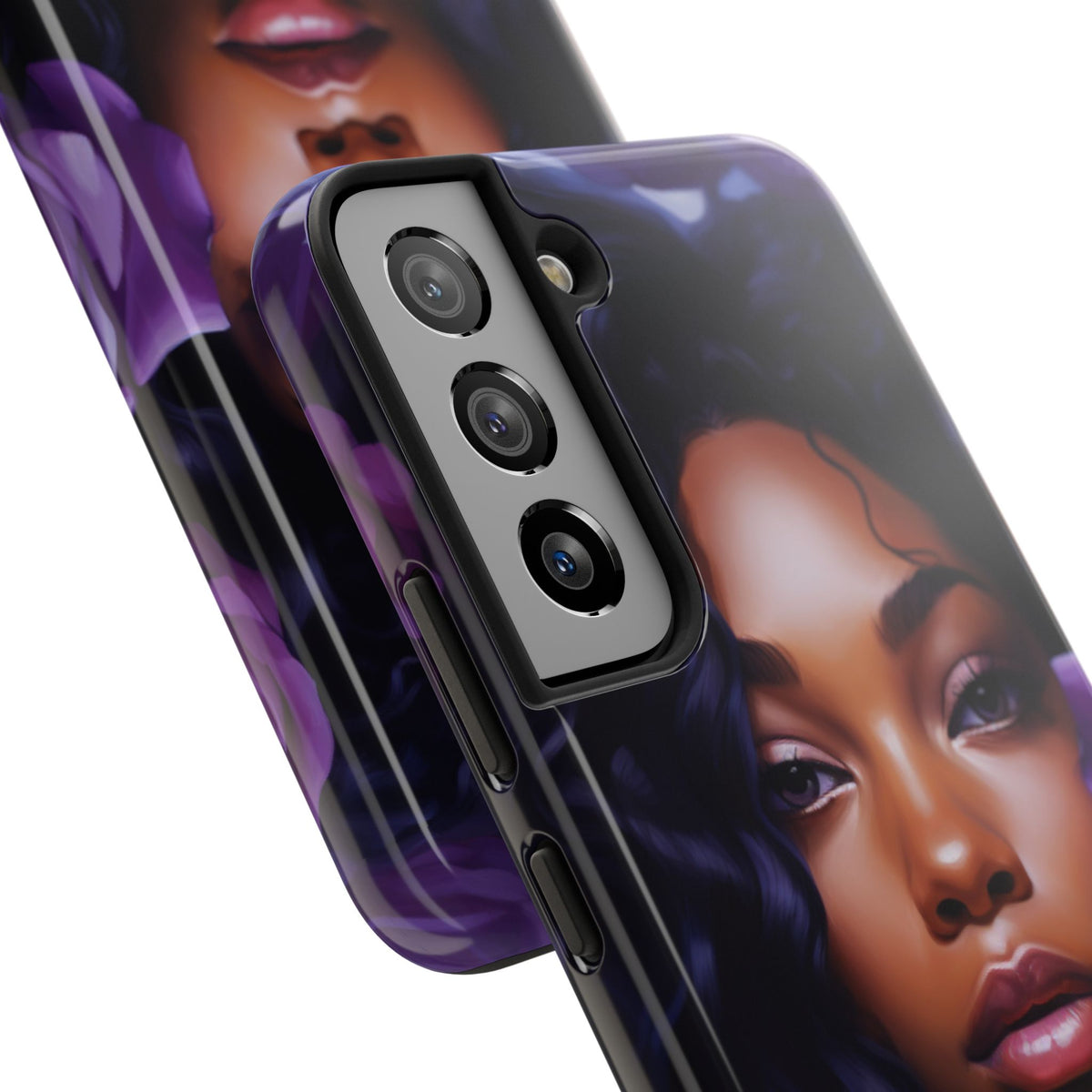 Beautiful Black Woman With Purple Flowers Tough Phone Case