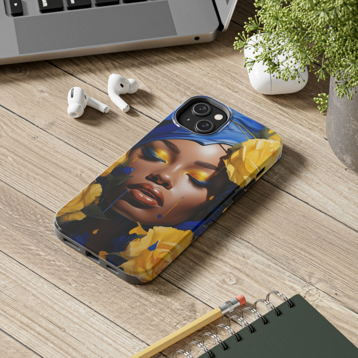 Stunning in Blue and Gold Beautiful Black Woman Tough Phone Case