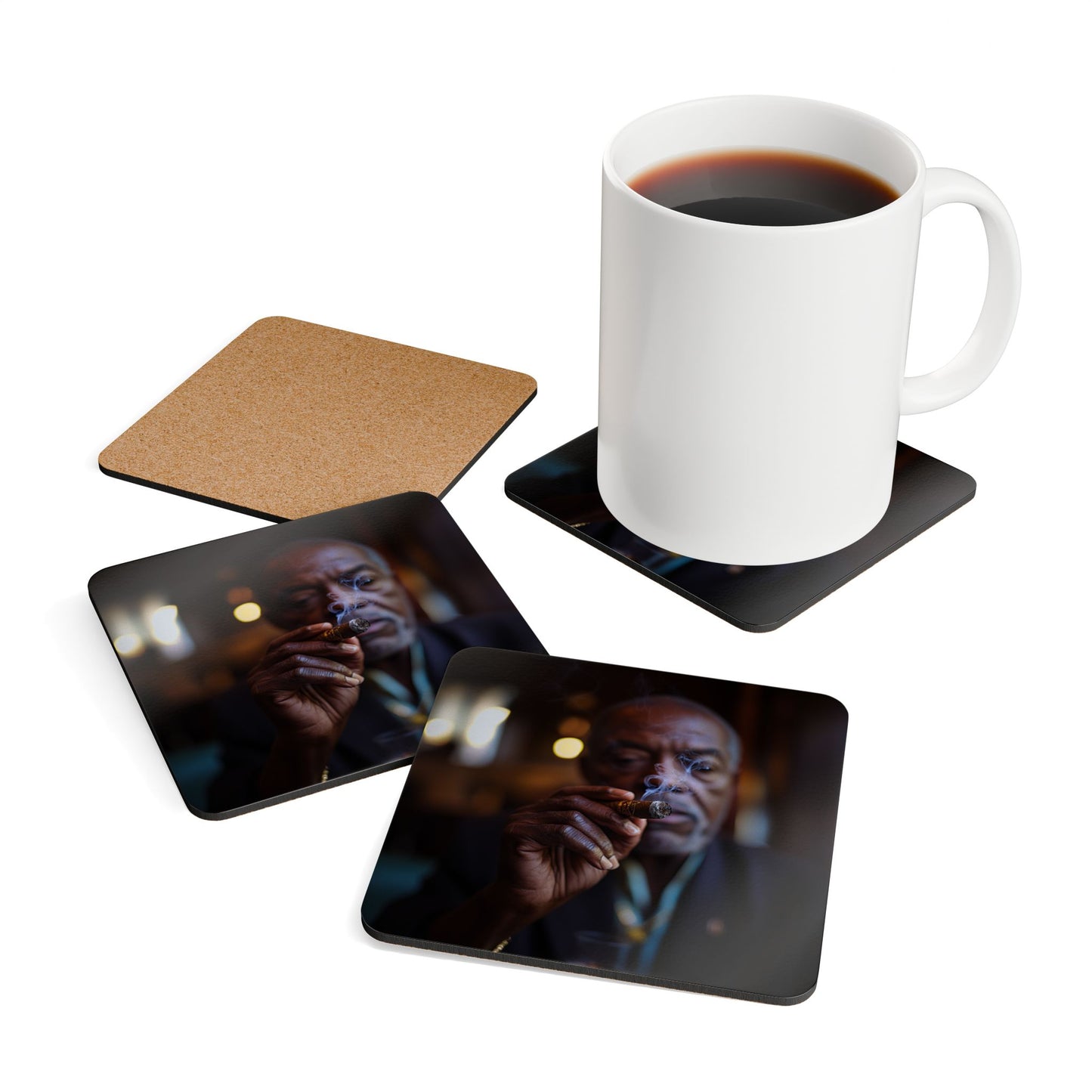 Distinguished Gentleman With A Cigar Corkwood Coaster Set of 4