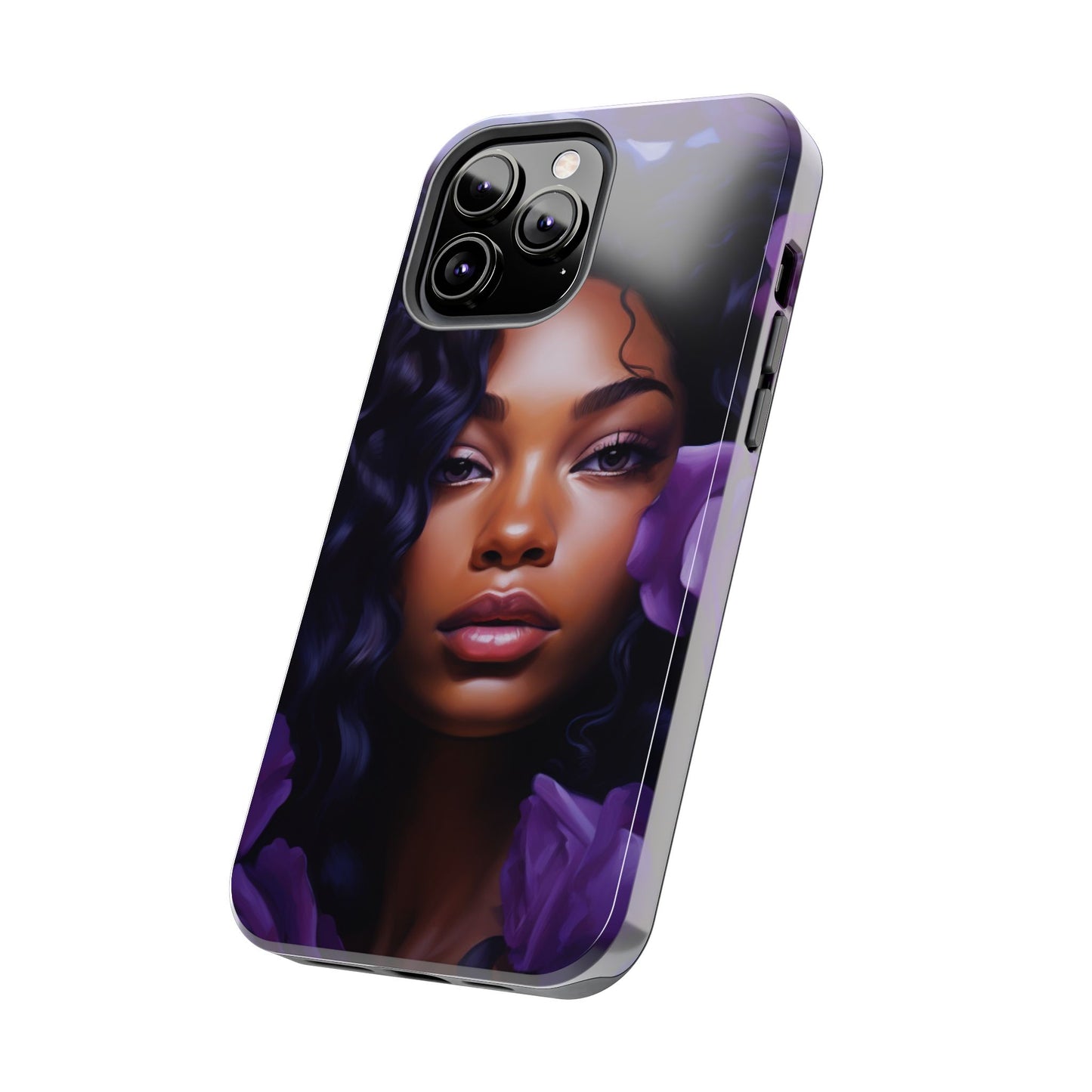 Beautiful Black Woman With Purple Flowers Tough Phone Case