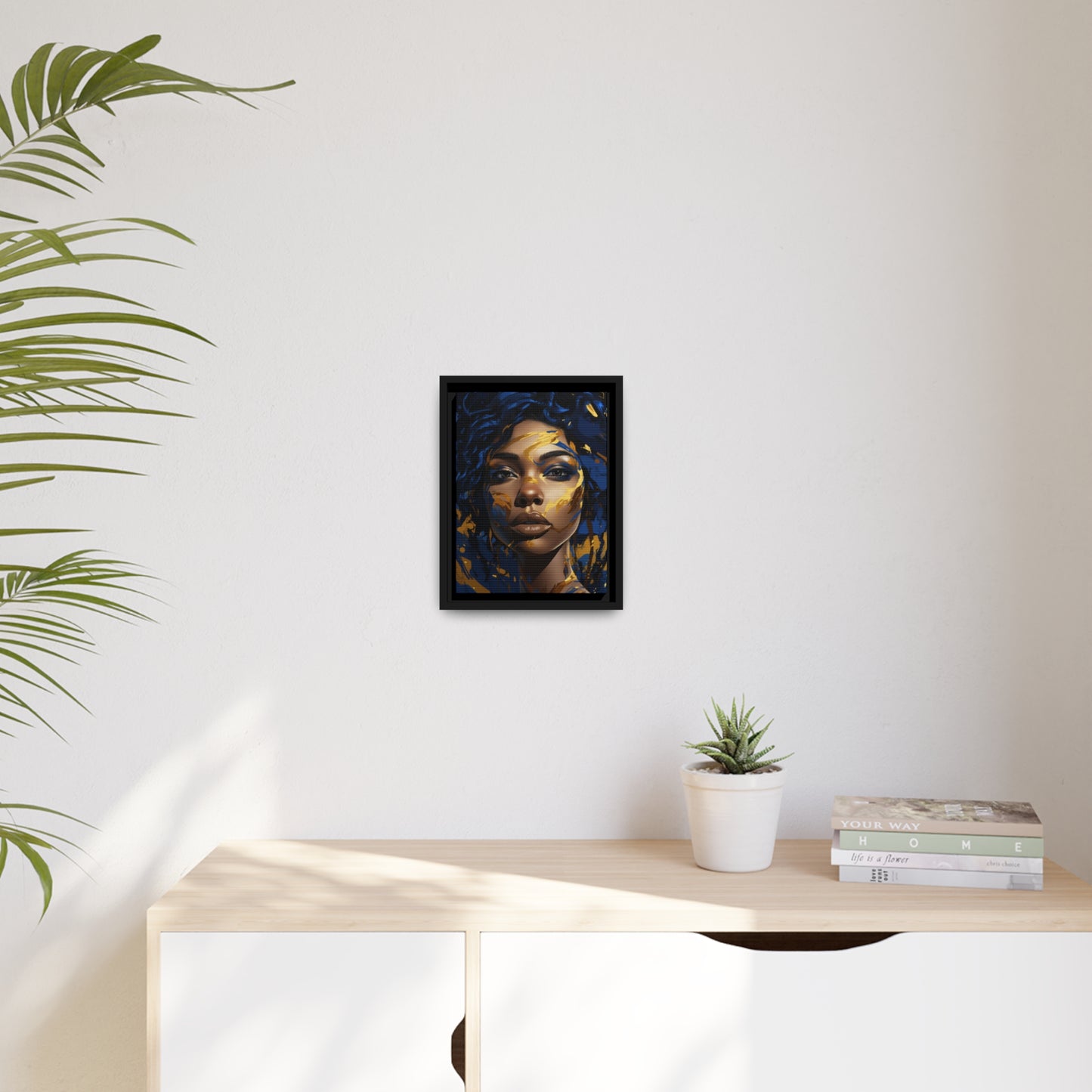 Stunning in Blue and Gold Canvas With Black Frame