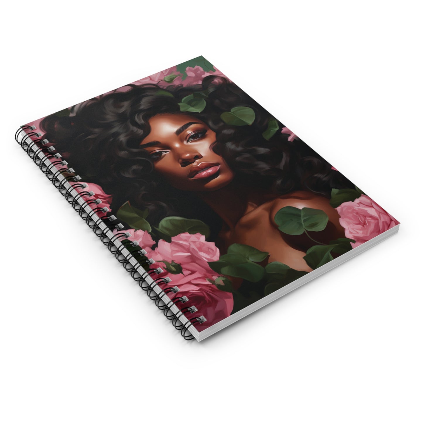Pretty Black Woman With Pink Flowers Collection - Spiral Notebook - #1